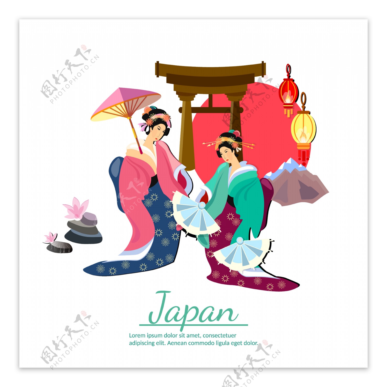 简约手绘灯笼日本旅游装饰元素