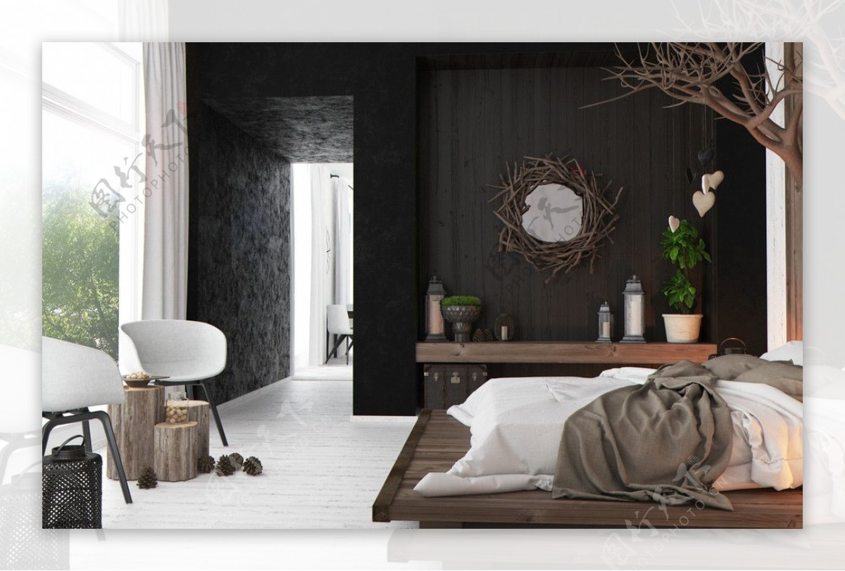简约卧室装修木质墙面设计效果图