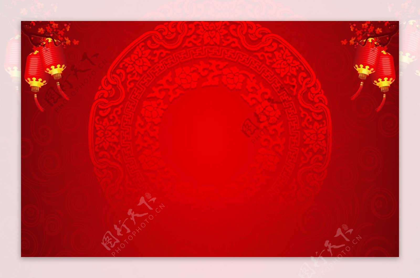 红色喜庆复古花纹新年背景