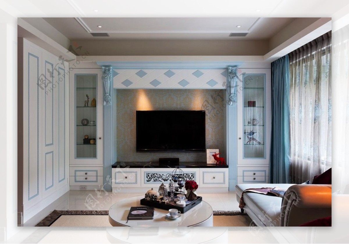 欧式客厅灰色花纹电视背景墙装修效果图