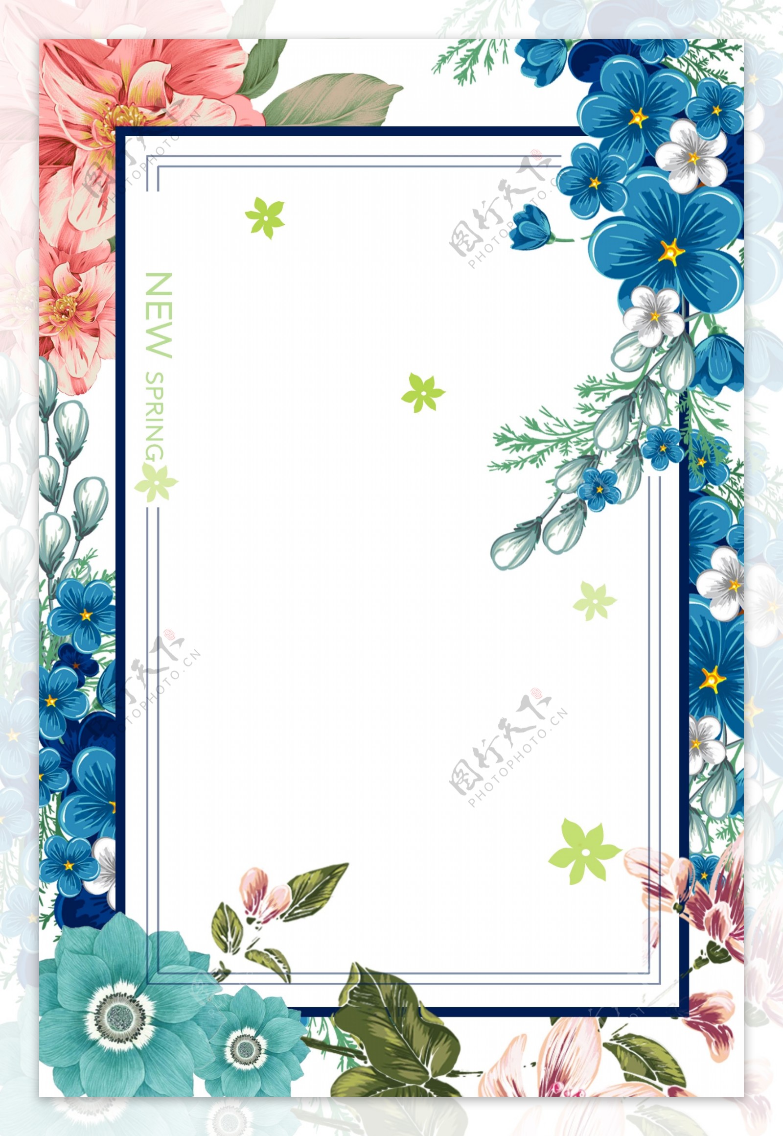 唯美花朵边框春季海报背景设计