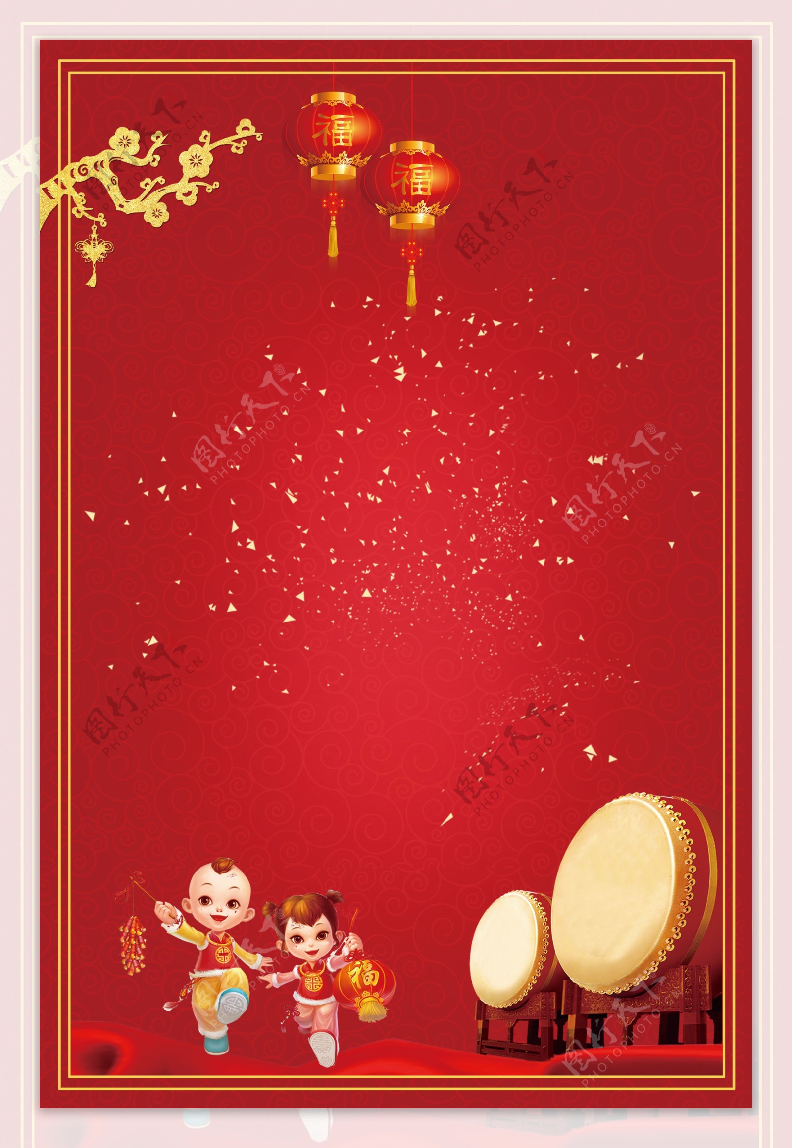 红色复古喜庆新年背景