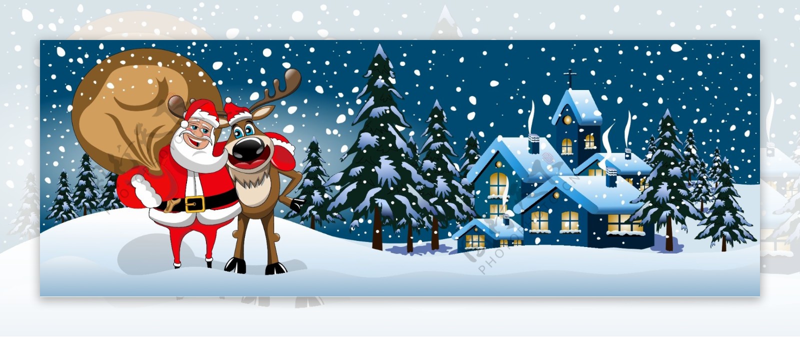 可爱的圣诞老人和驯鹿插画
