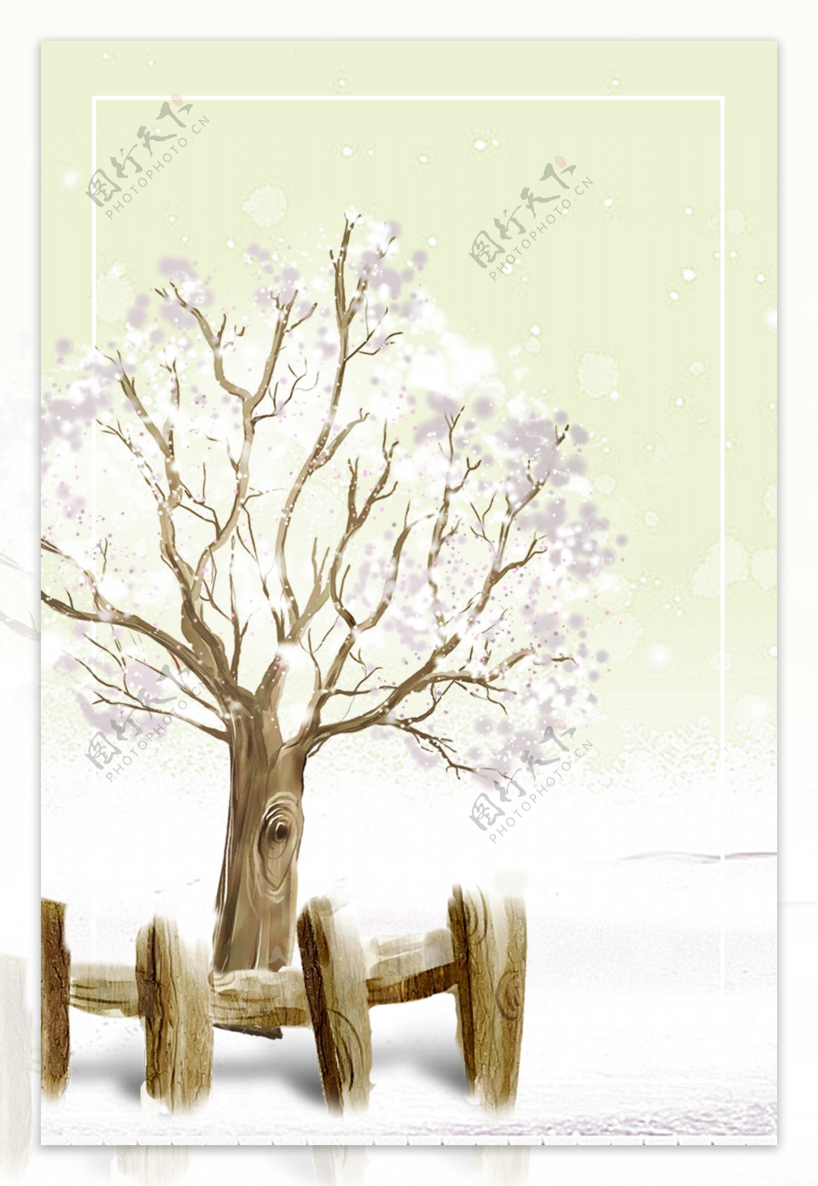 简约花朵树木冬季海报背景设计