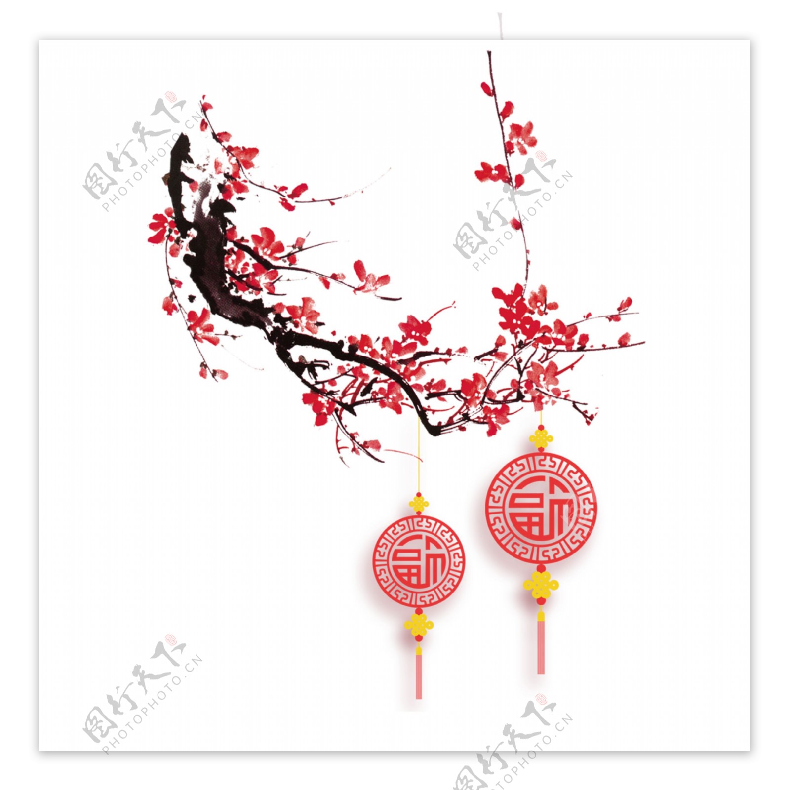 中国风红色梅花灯笼元素