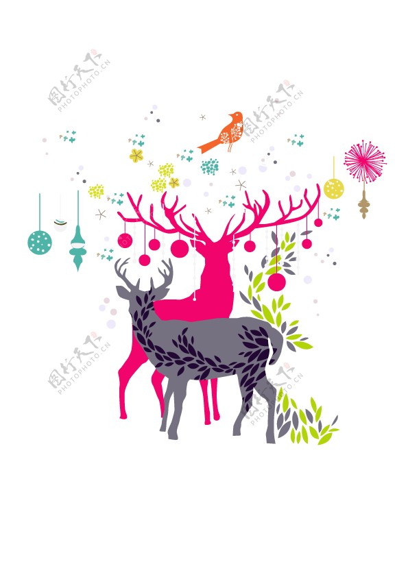 抽象彩色圣诞麋鹿装饰元素