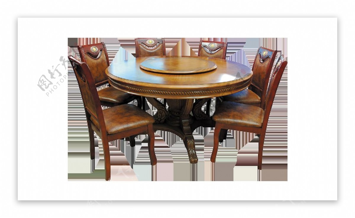 棕色圆盘餐桌椅子png元素