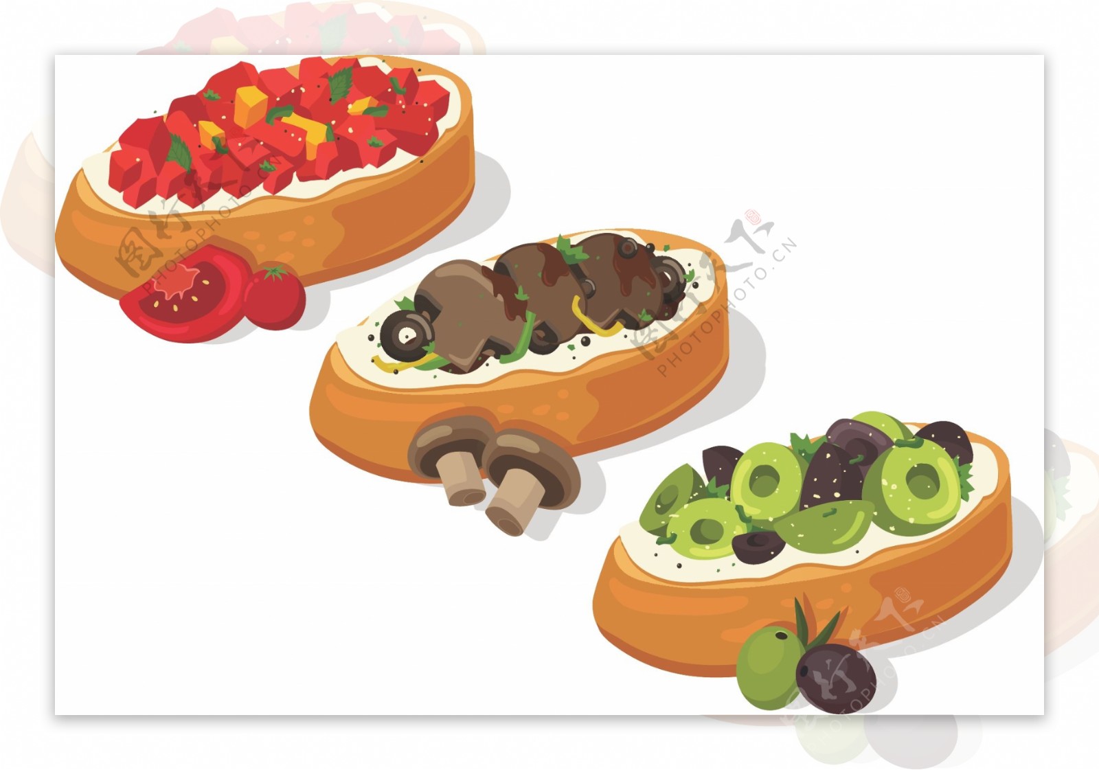 手绘矢量水果蛋糕甜品
