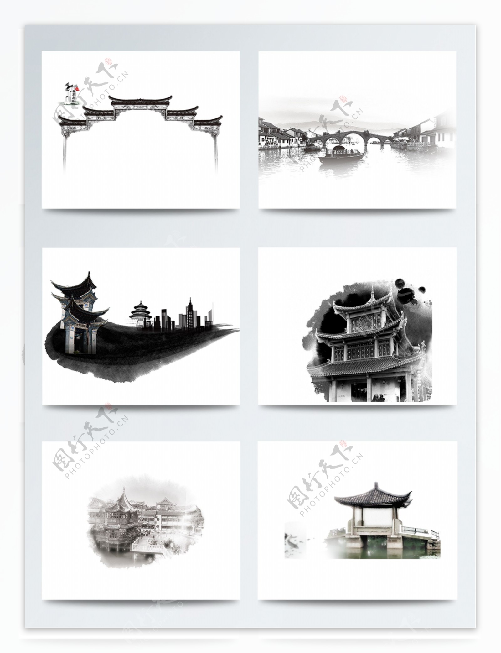中国风水墨古建筑素材