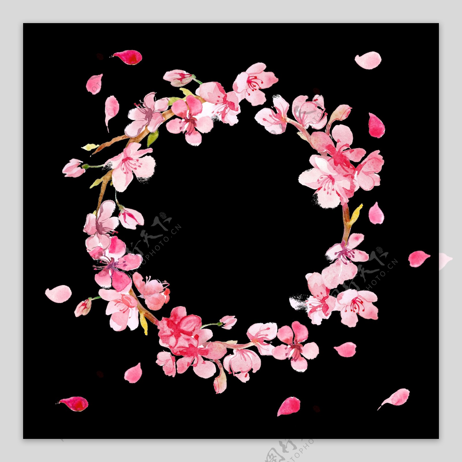 粉色浪漫手绘花环装饰元素