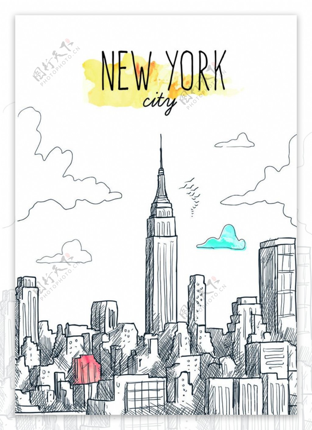 创意手绘纽约城市建筑群