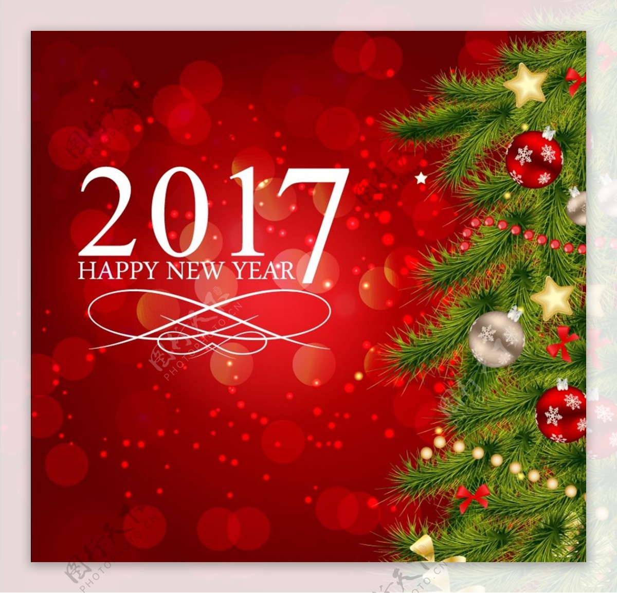 红色圣诞树2017年新年背景