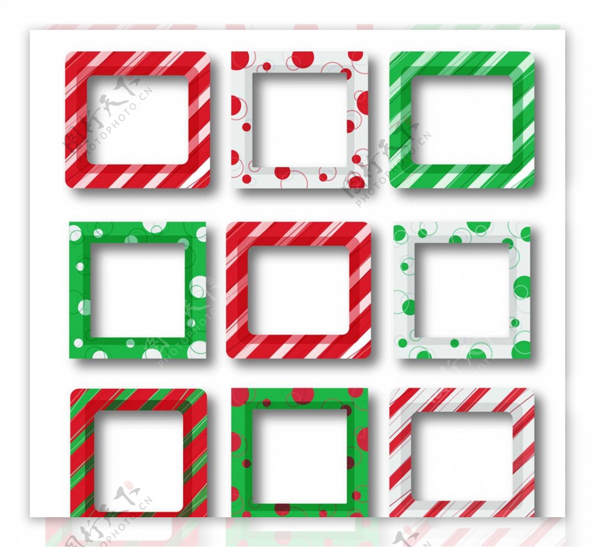 9款彩色圣诞花纹照片边框矢量图
