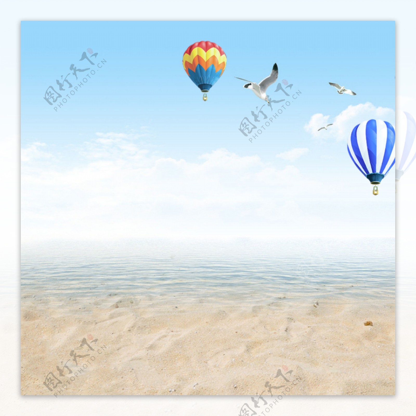 大海沙滩热气球