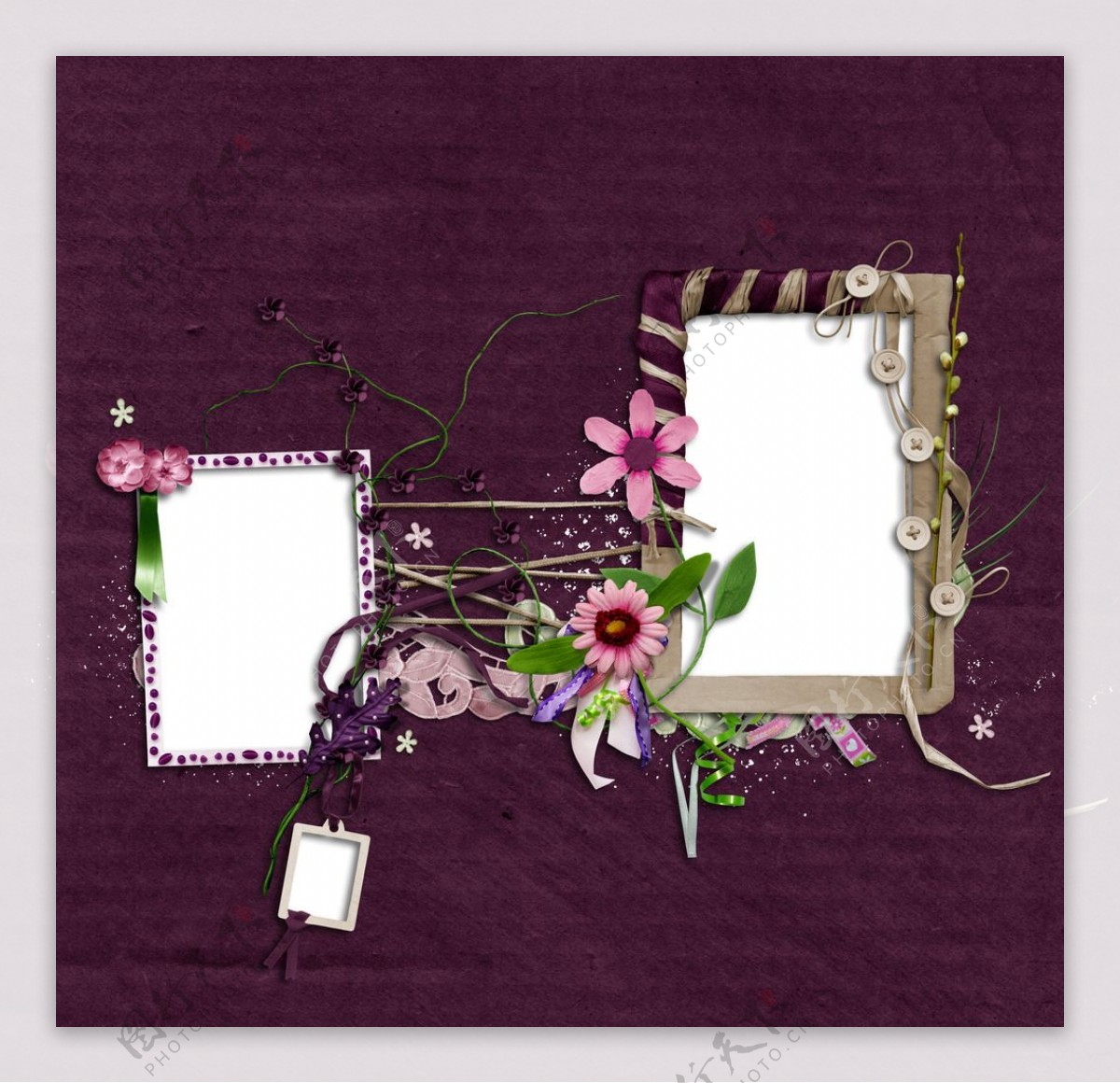 紫色背景下的花朵相框背景