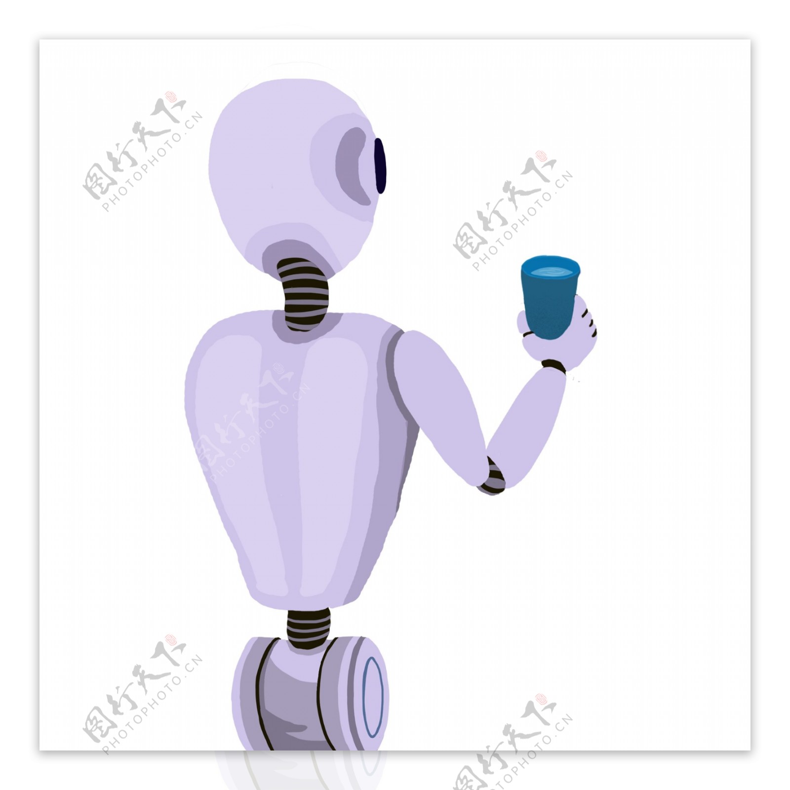 手绘高科技人工智能机器人端水杯服务人类