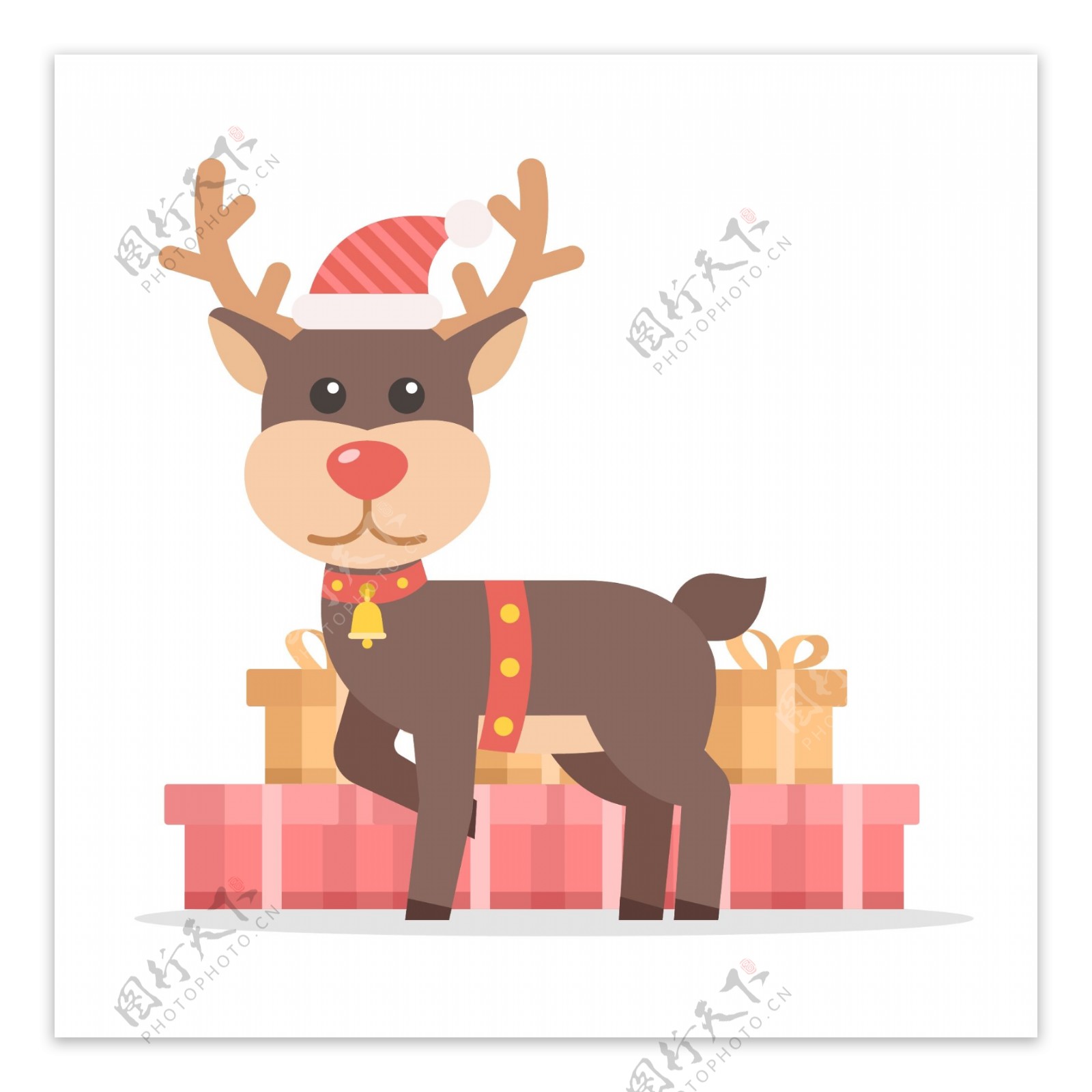 扁平圣诞节可爱麋鹿送礼物矢量元素