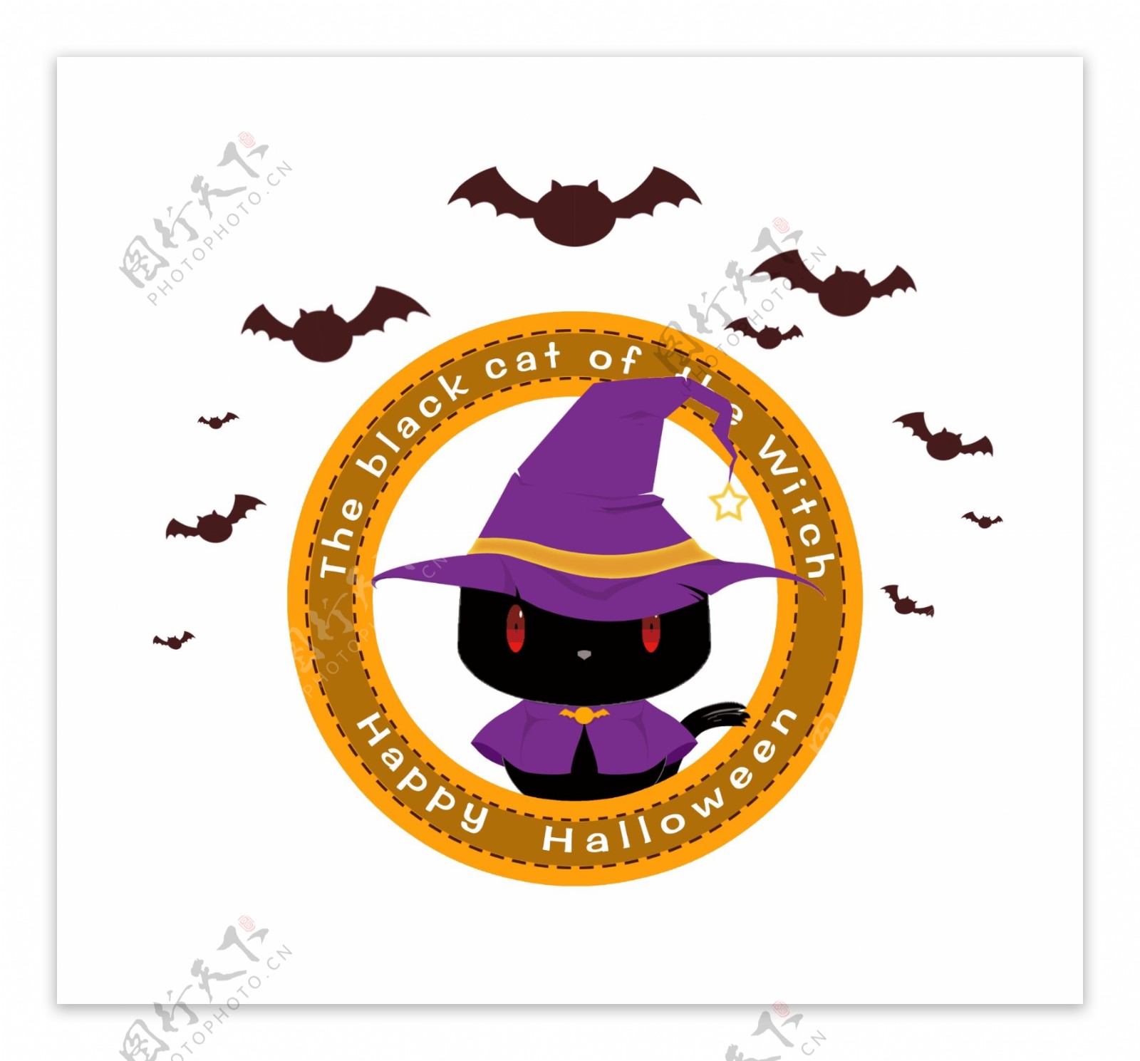 卡通万圣节可爱女巫帽黑猫蝙蝠素材
