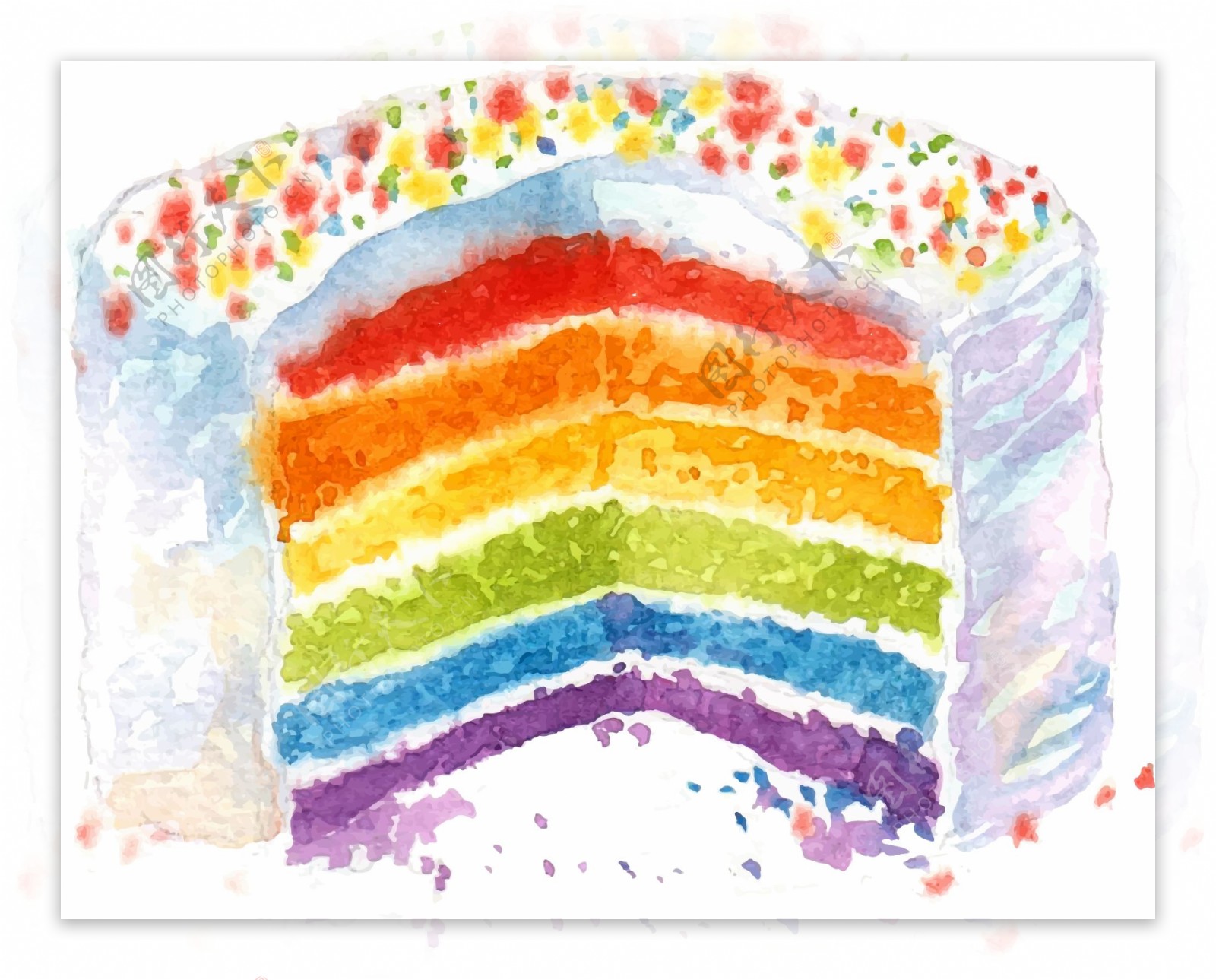 水彩绘美味的彩虹蛋糕插画