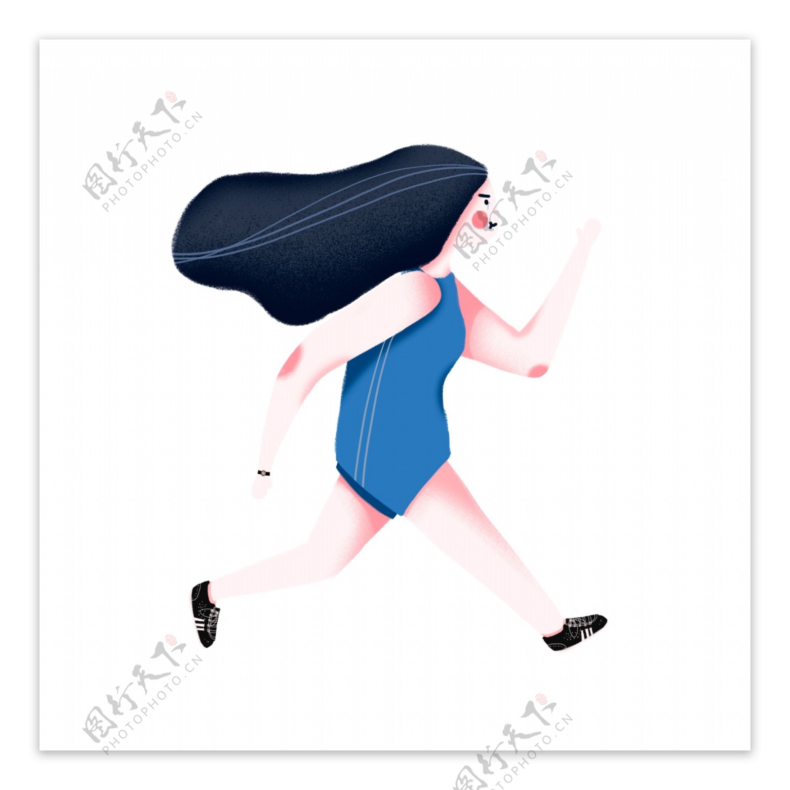 穿蓝色运动衣跑步的女生卡通元素