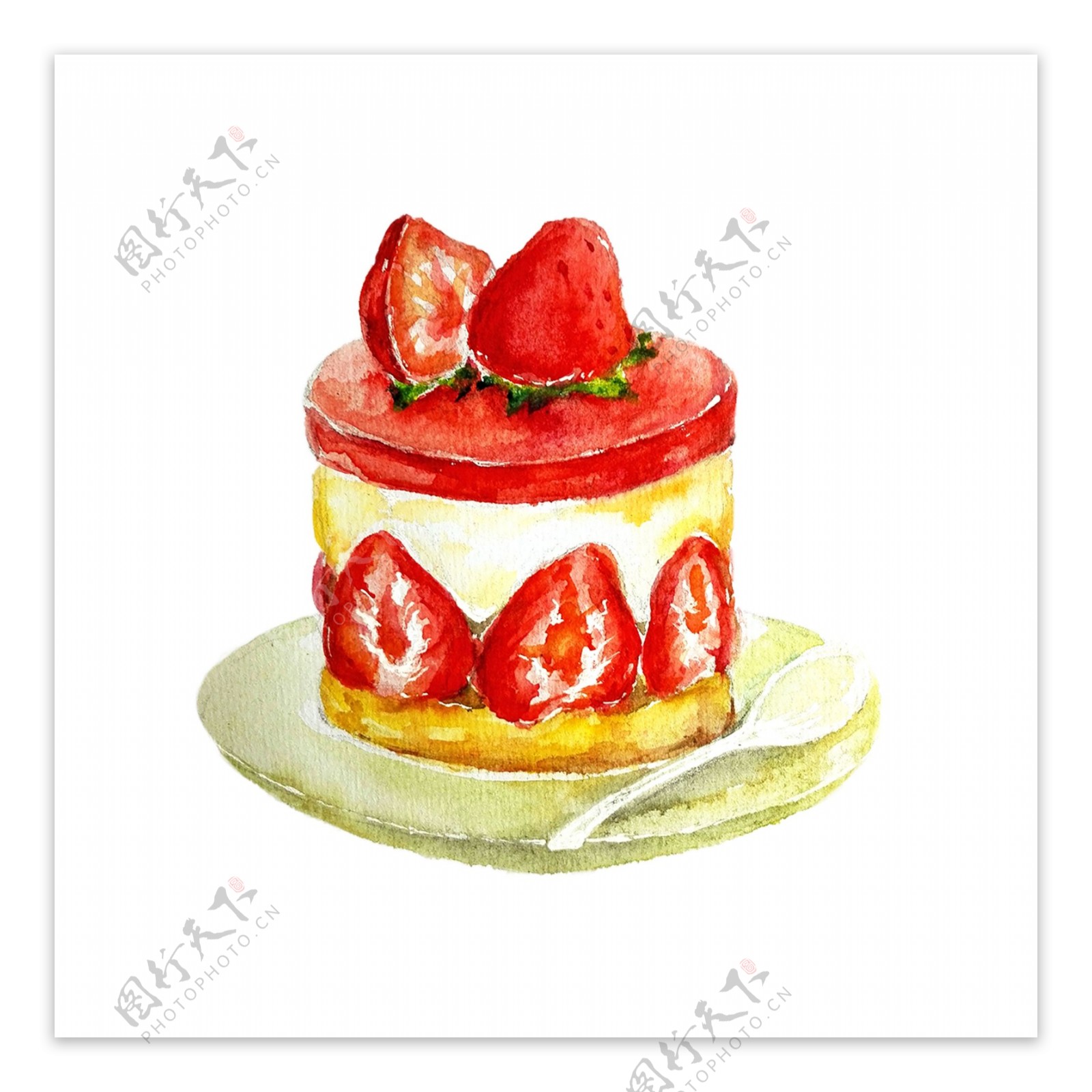 小清新水彩草莓蛋糕