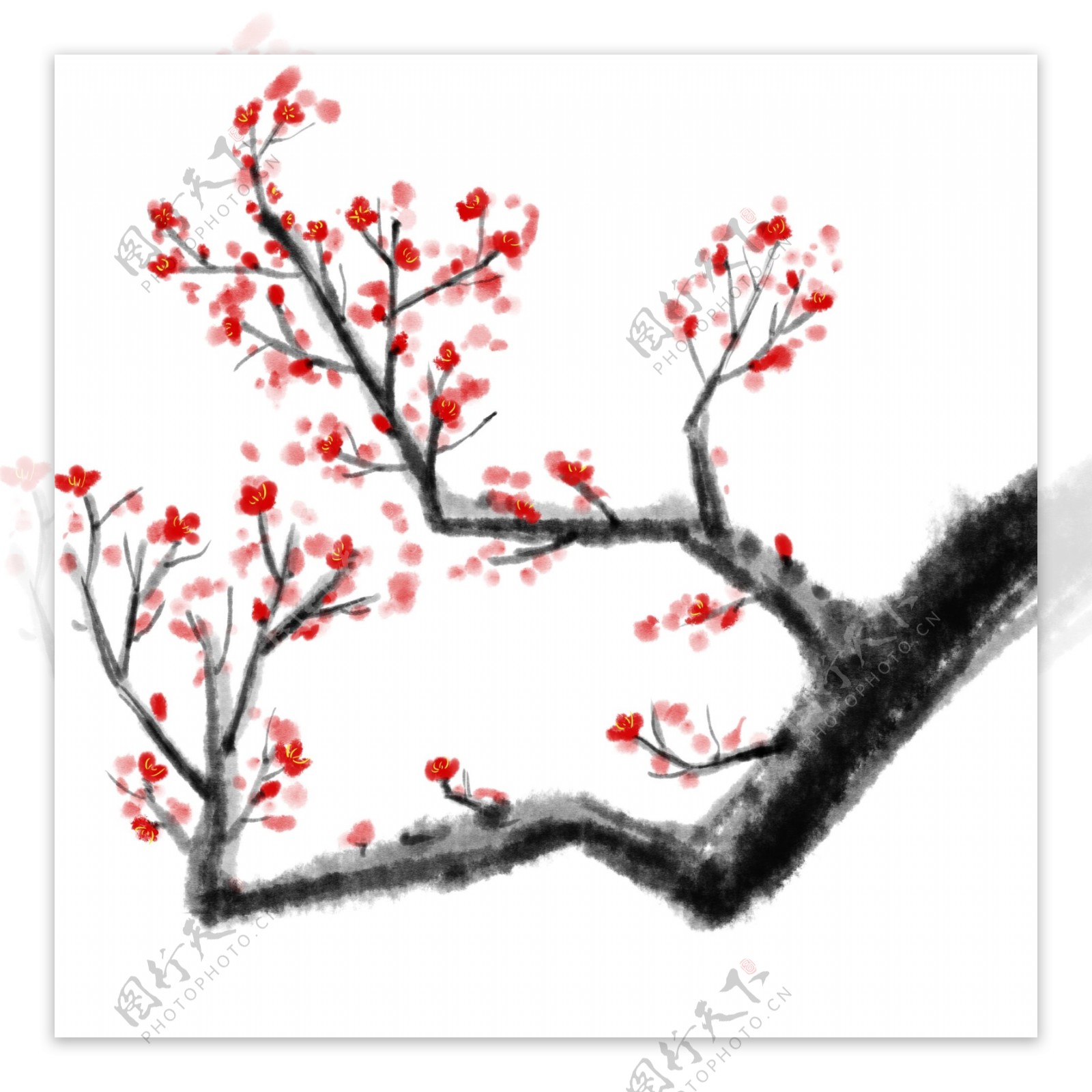 手绘古风中国风水墨红色梅花元素