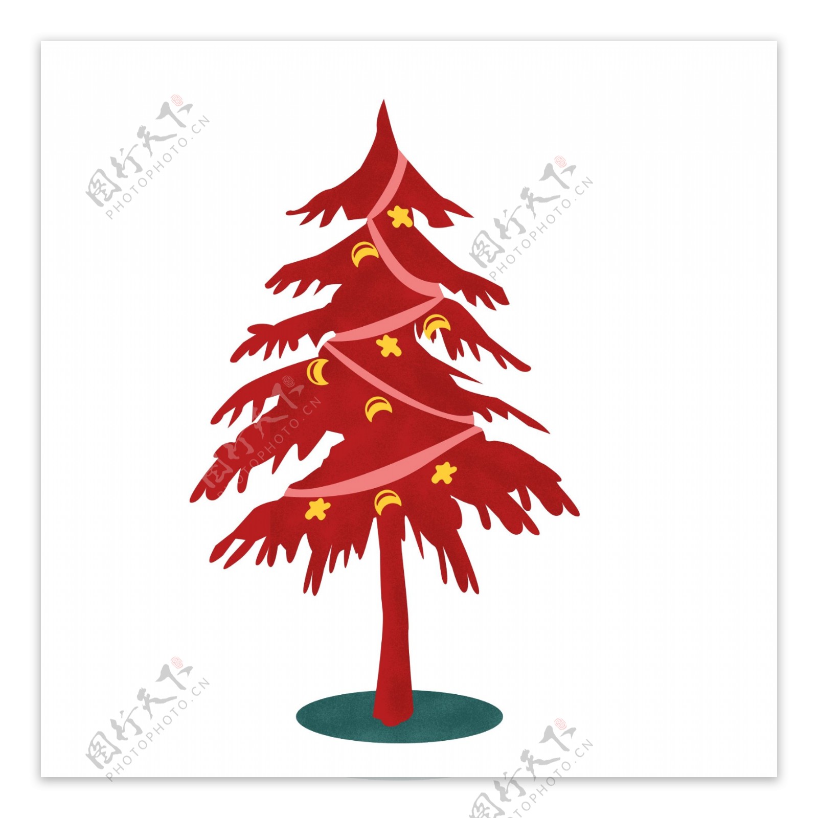 手绘创意红色的圣诞树可商用元素