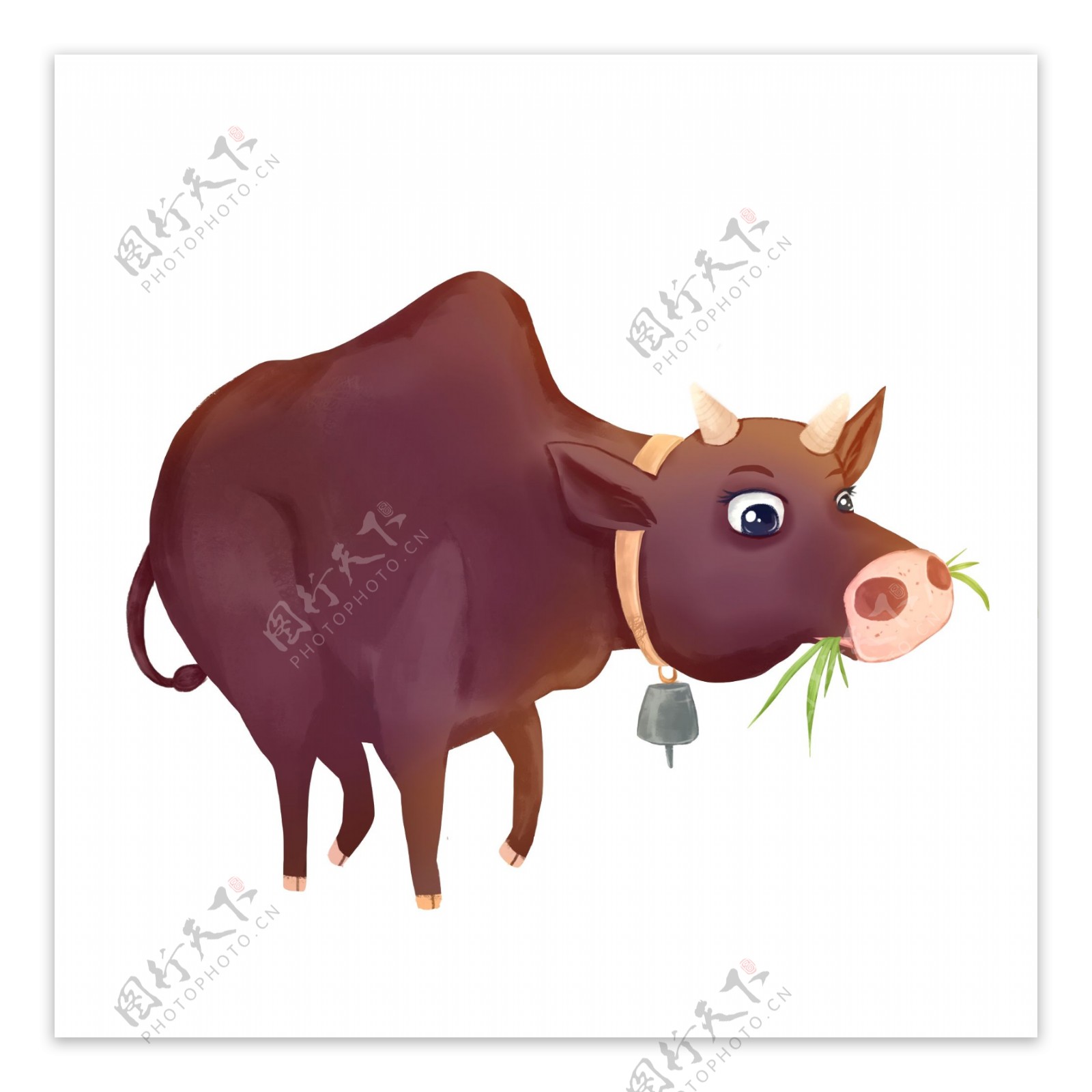 手绘吃草的一头牛可商用元素