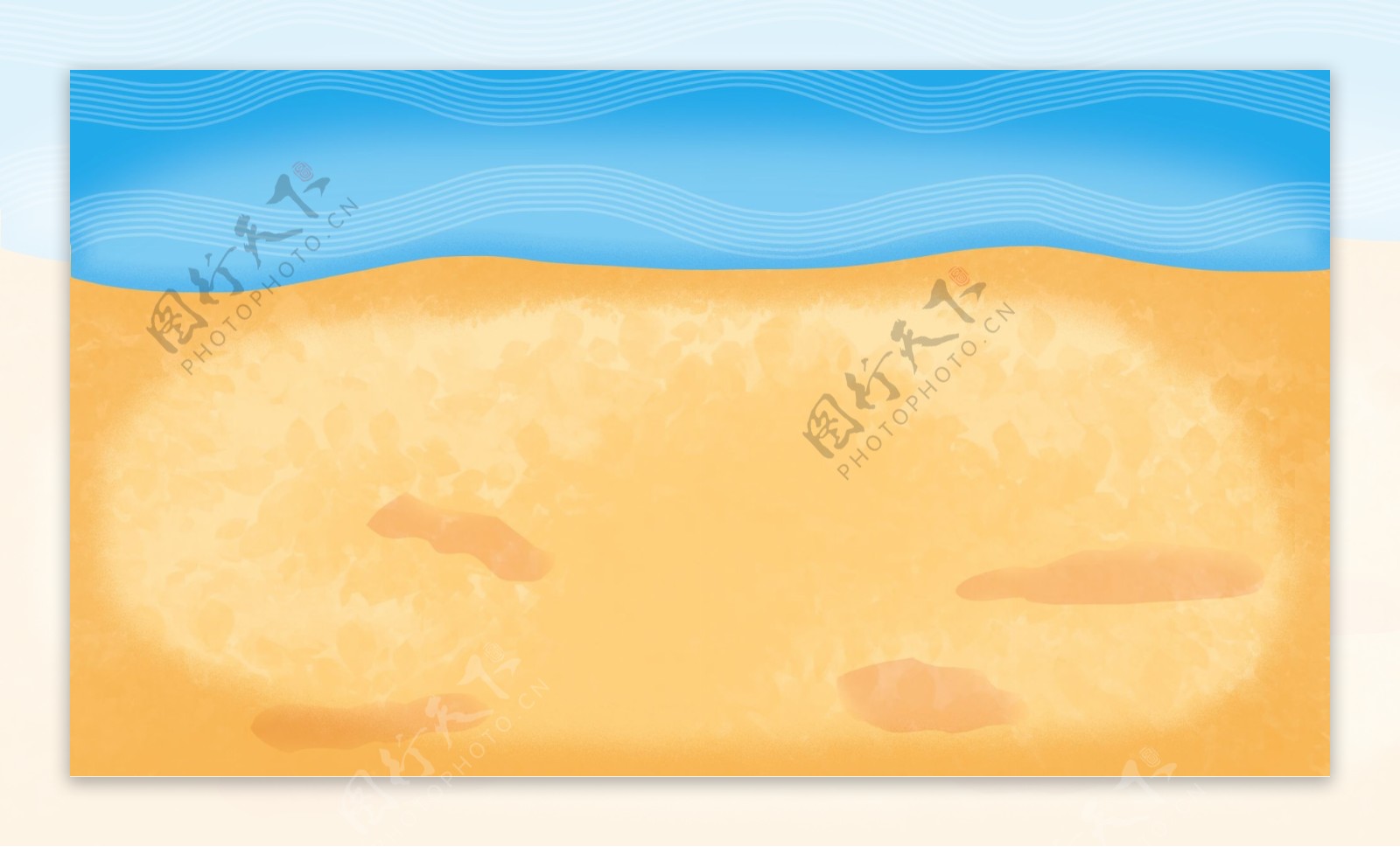 夏日沙滩清新手绘插画背景设计