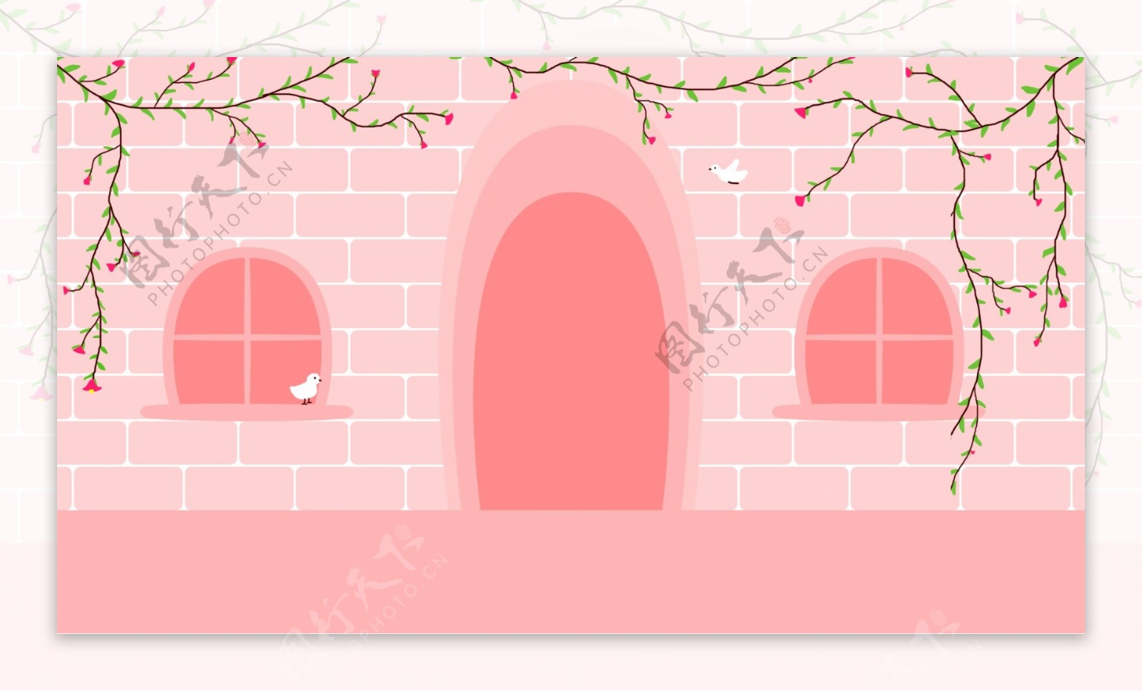 小清新粉色墙壁插画背景设计