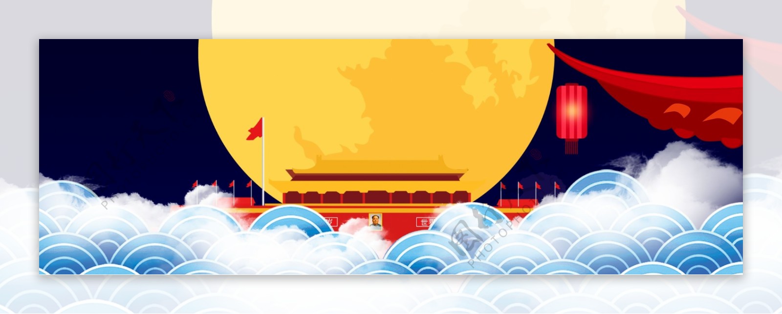 房檐中秋节传统节日banner背景