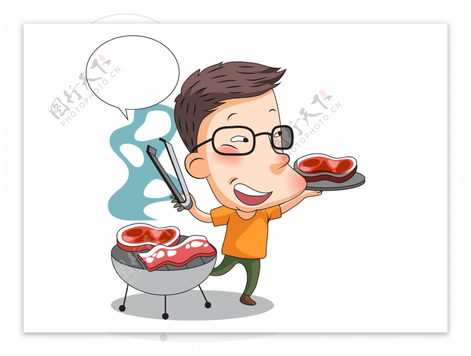 卡通男生烤肉png元素