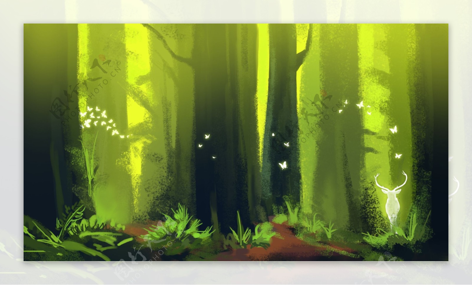 梦幻发光树林背景素材
