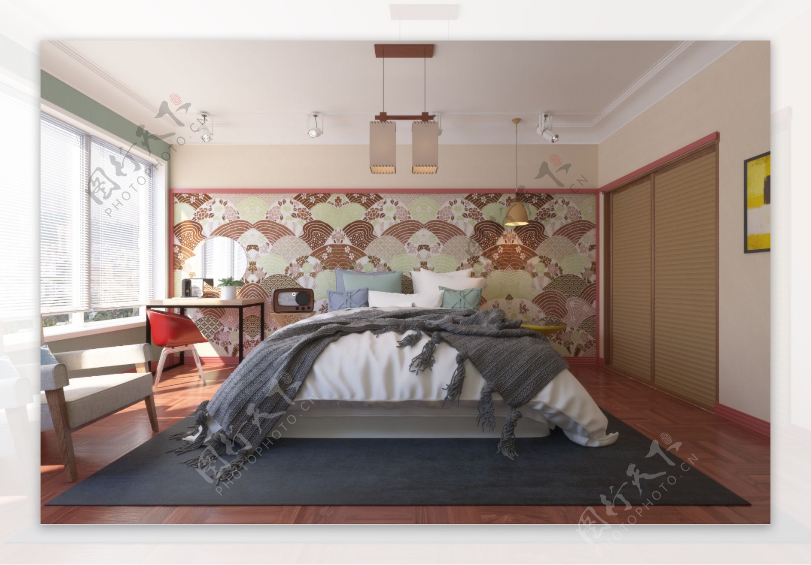 现代日式简约卧室效果图