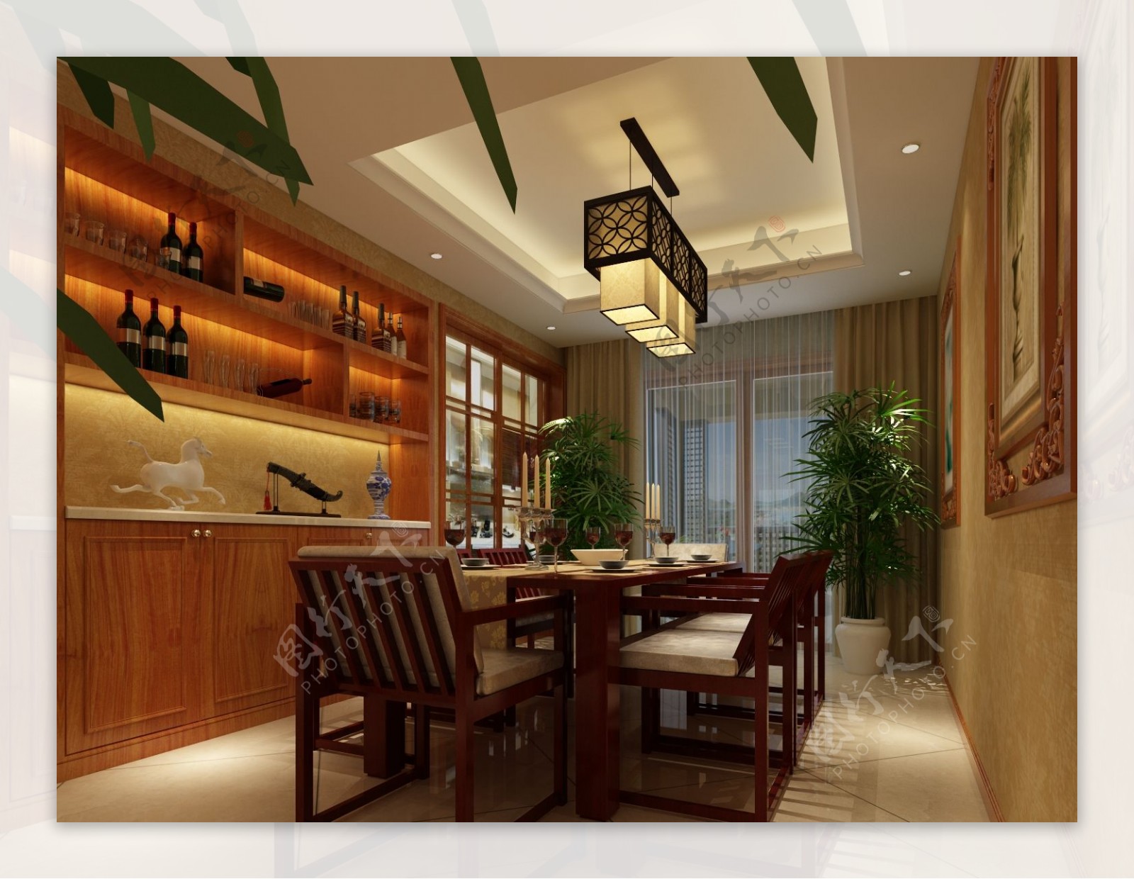新中式客厅餐厅装饰装修效果图