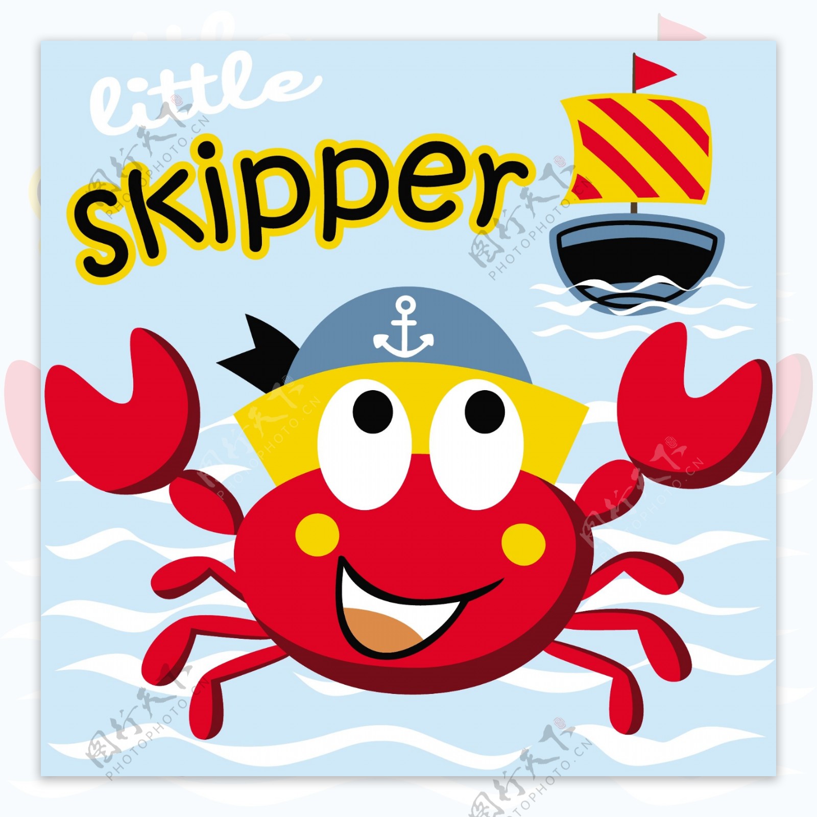 海军小螃蟹可爱卡通绘画装饰