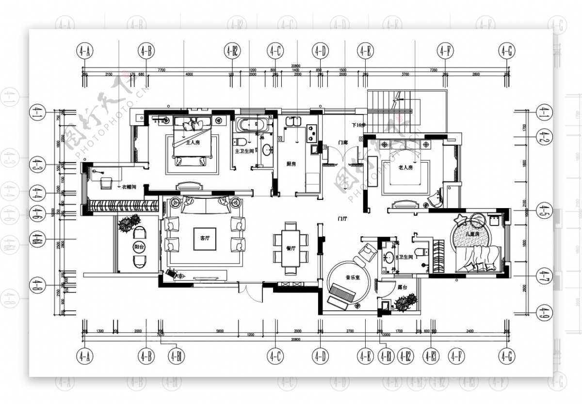 新中式三室一厅家装平面布置图