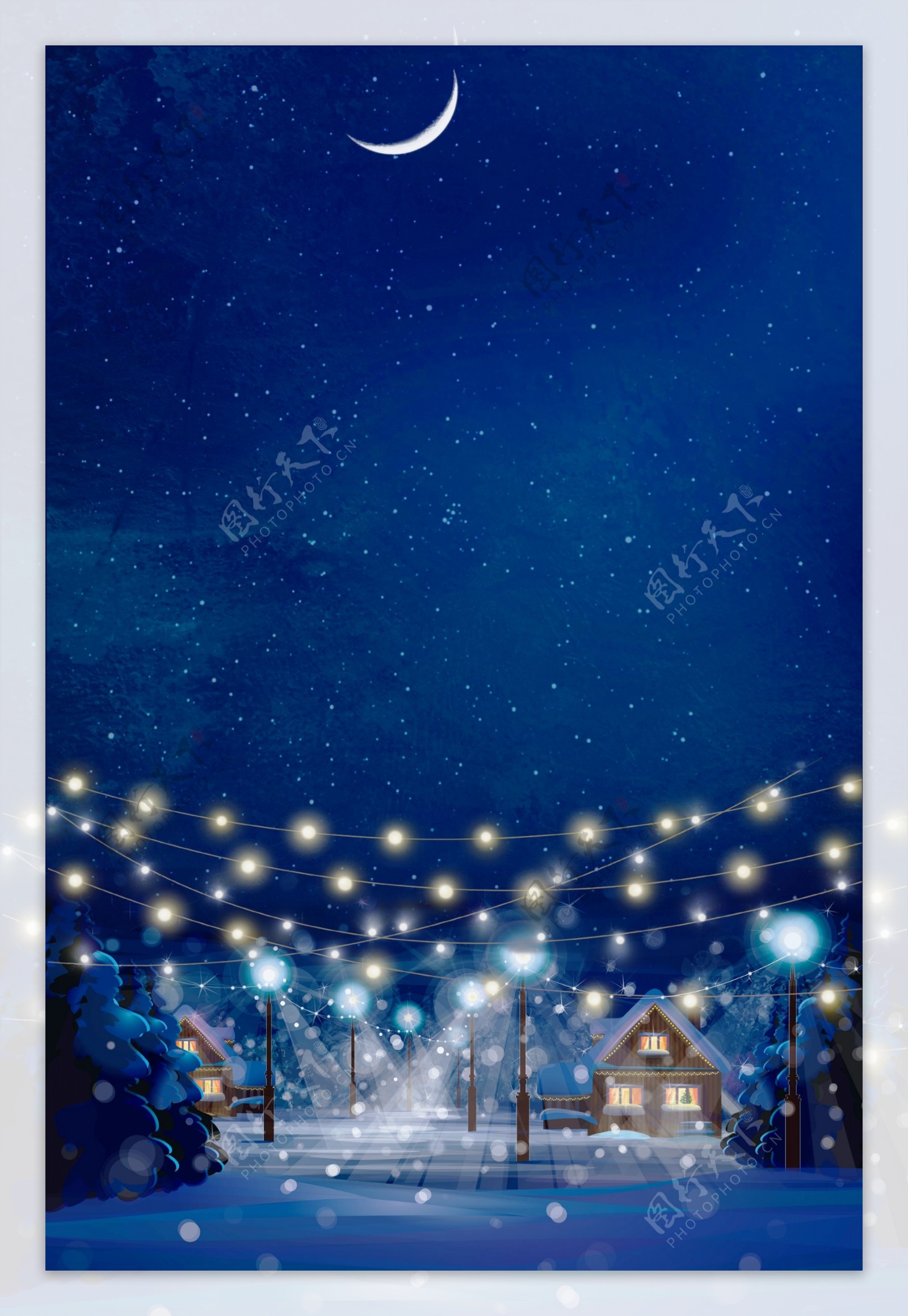 唯美蓝色星空圣诞夜背景素材