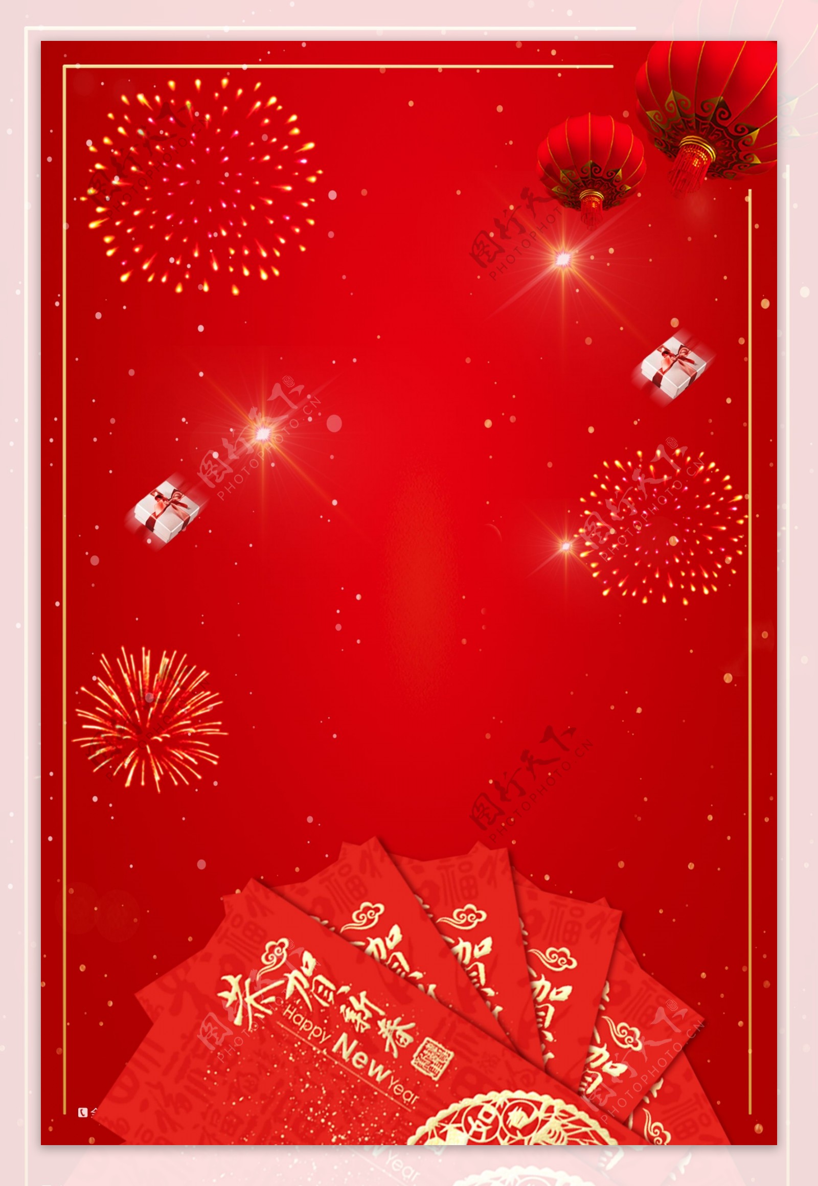 红色烟花猪年新年大促广告背景图