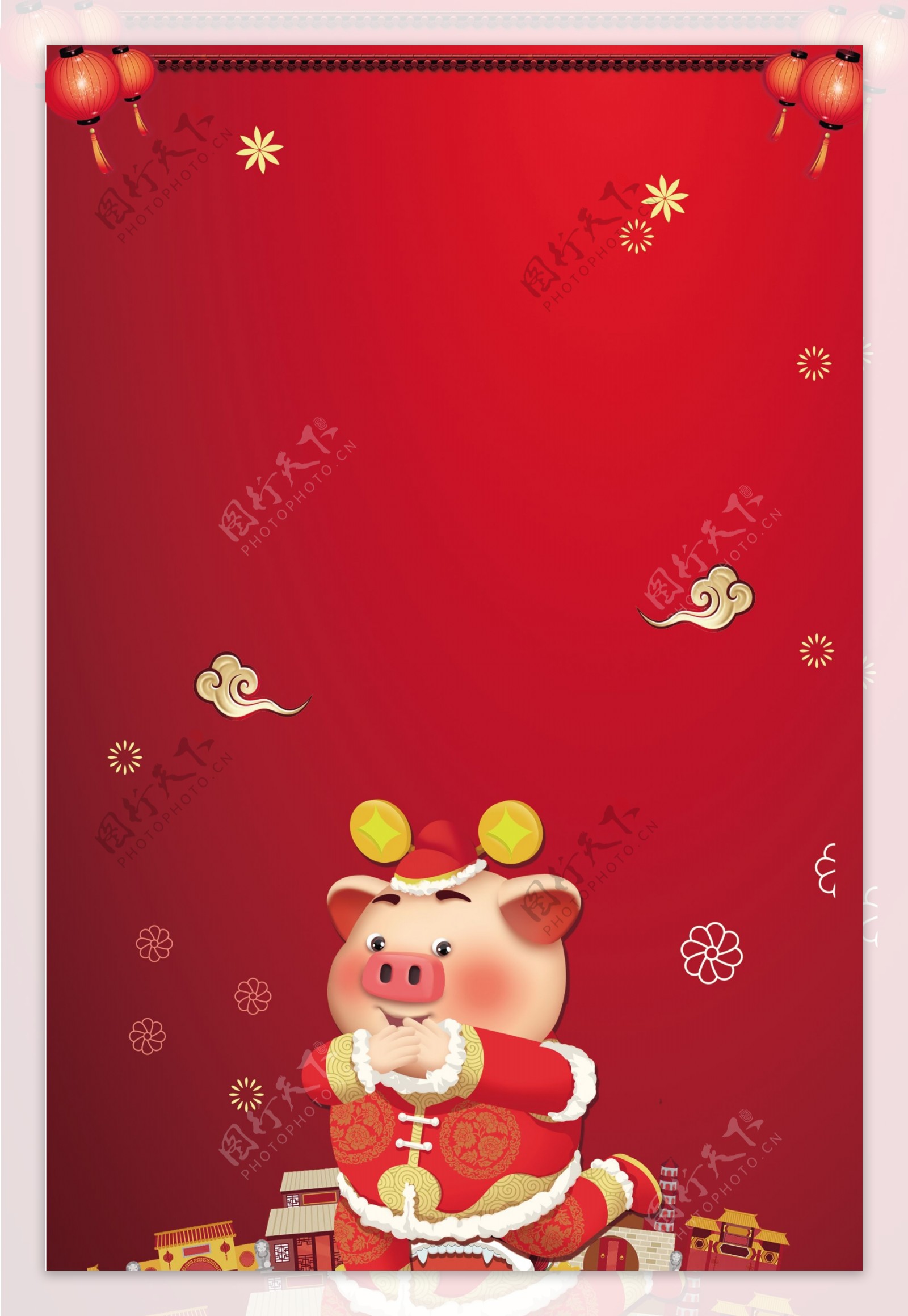 财神爷红色猪年新年喜庆广告背景