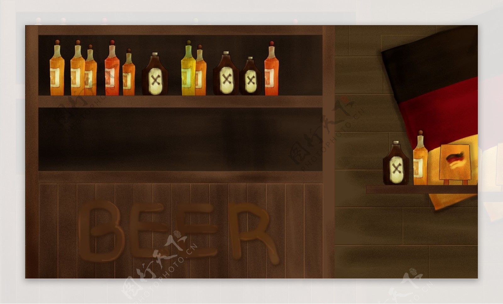 手绘复古德国酒吧背景设计