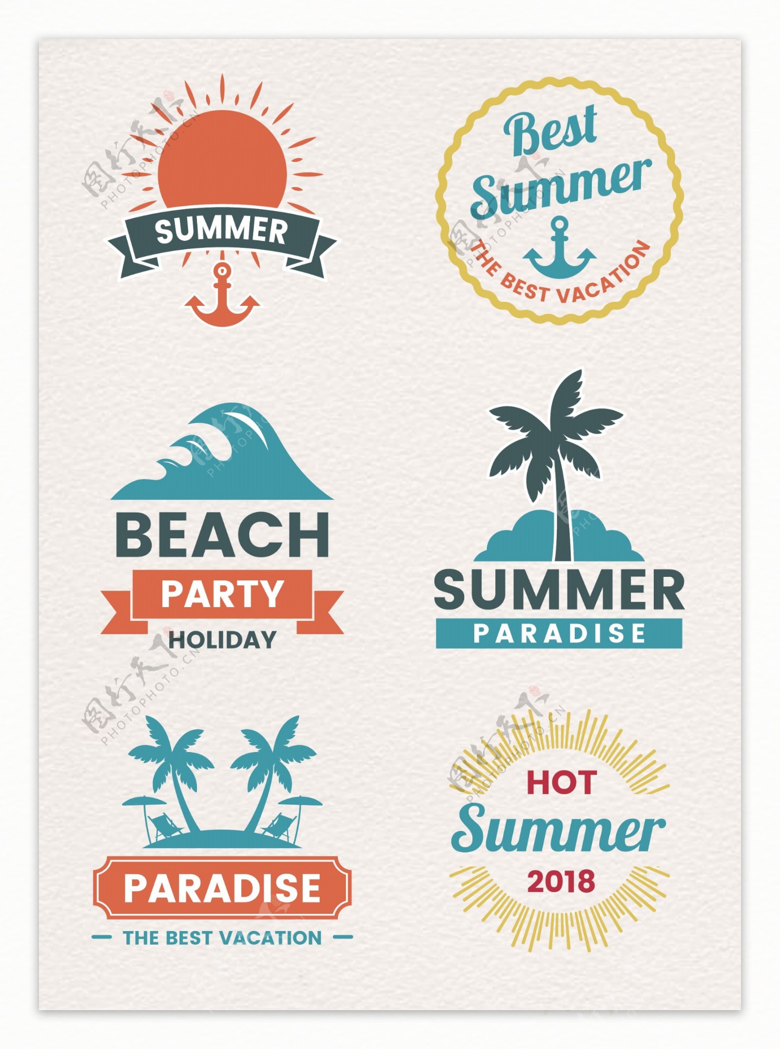 矢量夏日旅行度假标签设计