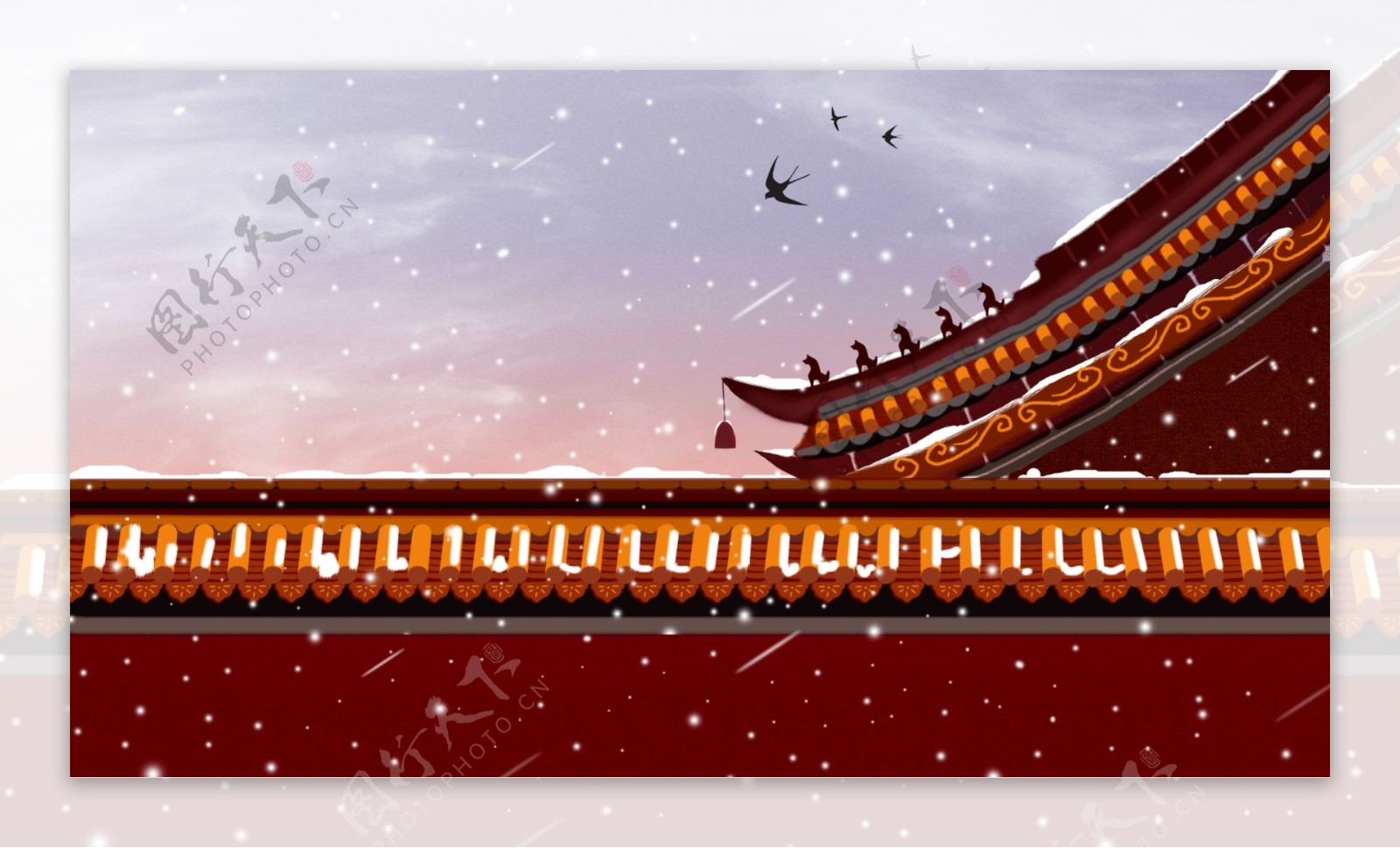 中国风屋檐插画背景设计