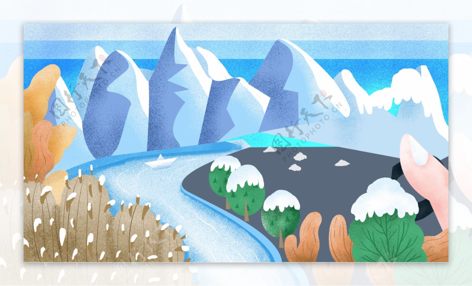 可爱雪山公路冬季背景设计