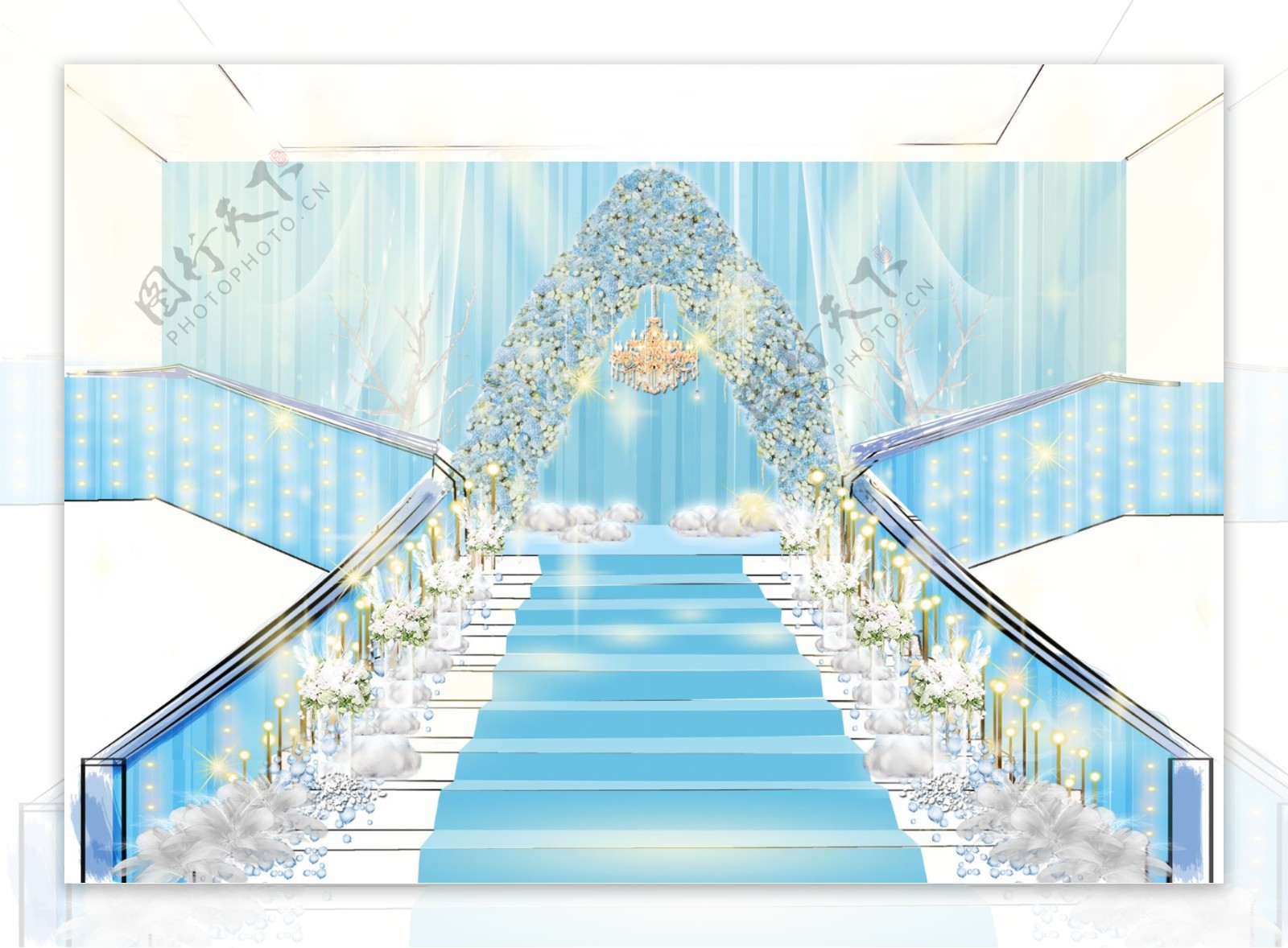 蓝金婚礼楼梯展示区图片素材-编号30007303-图行天下