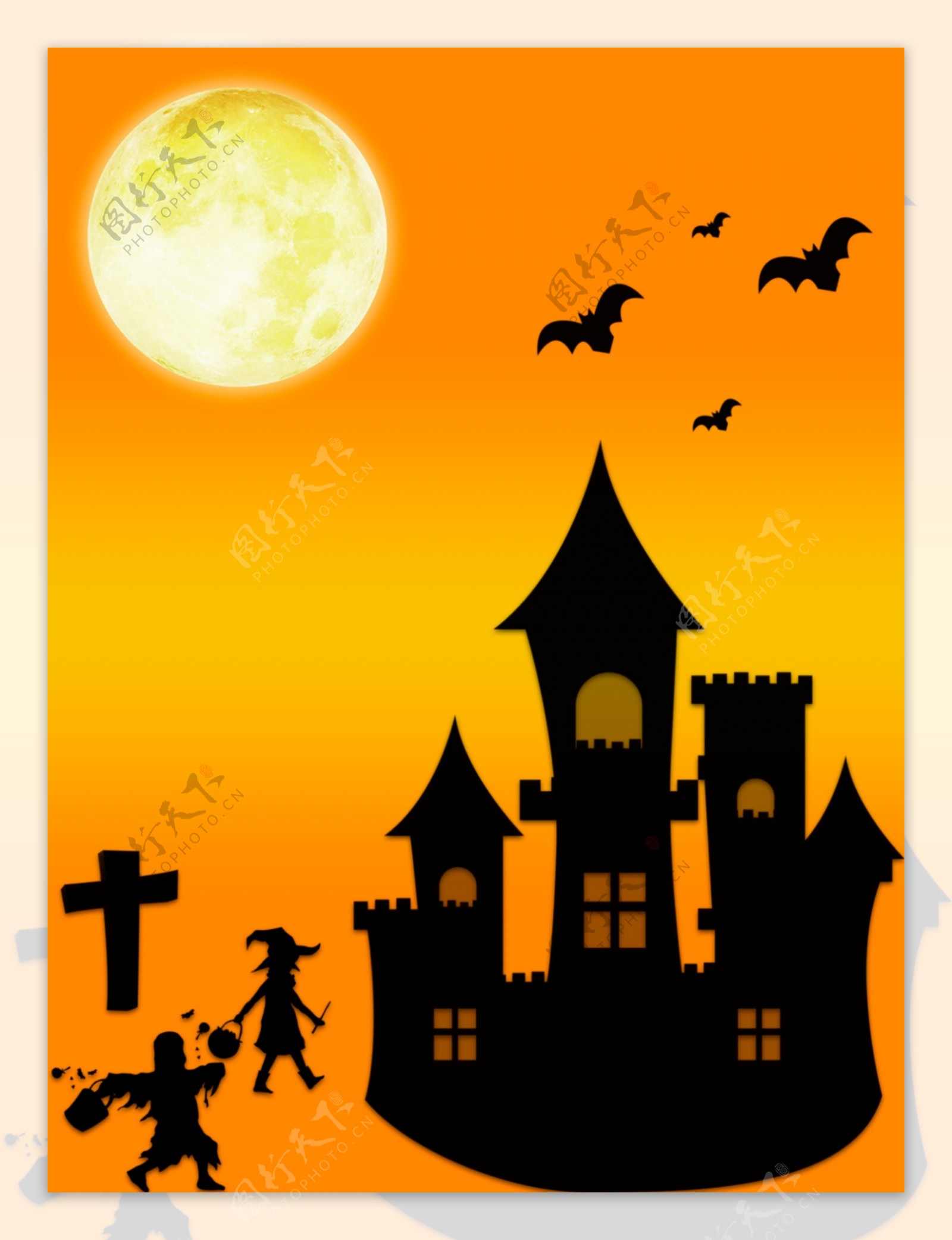 万圣节城堡鬼十字架蝙蝠月亮