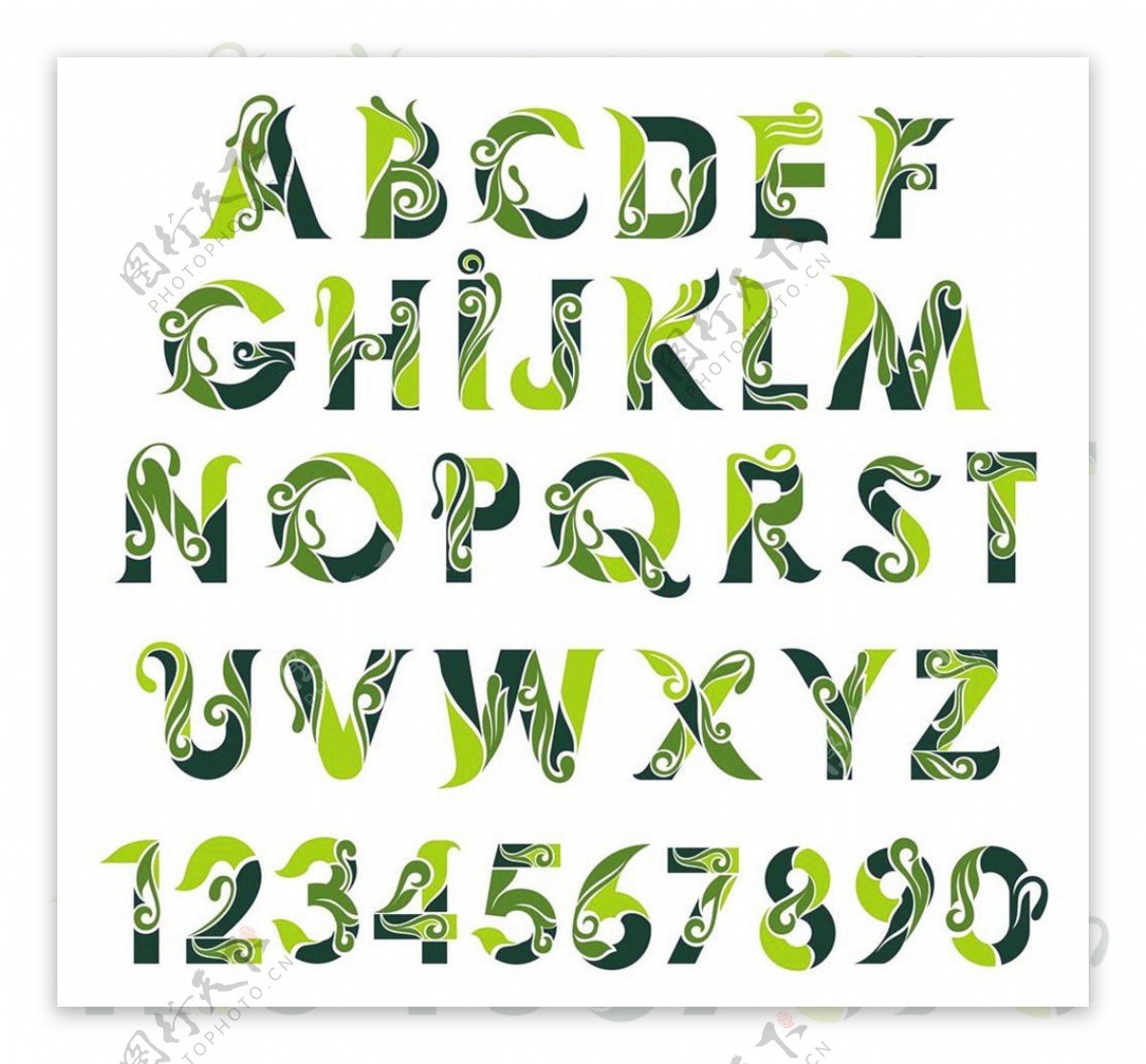 绿色花纹字母字体