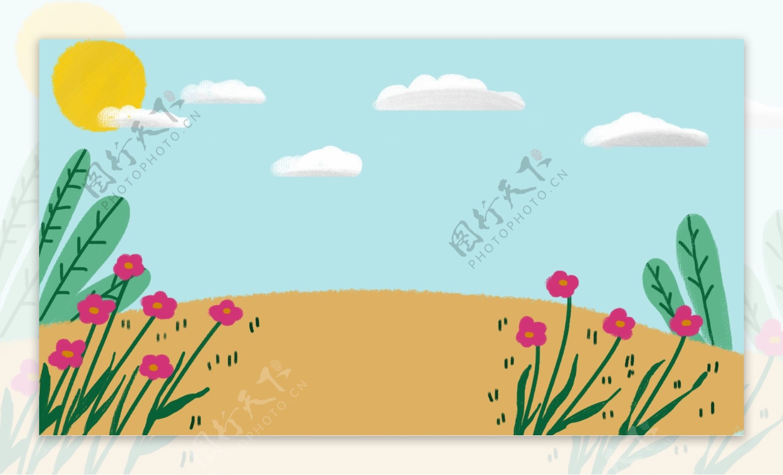 彩色卡通可爱天空草地背景设计