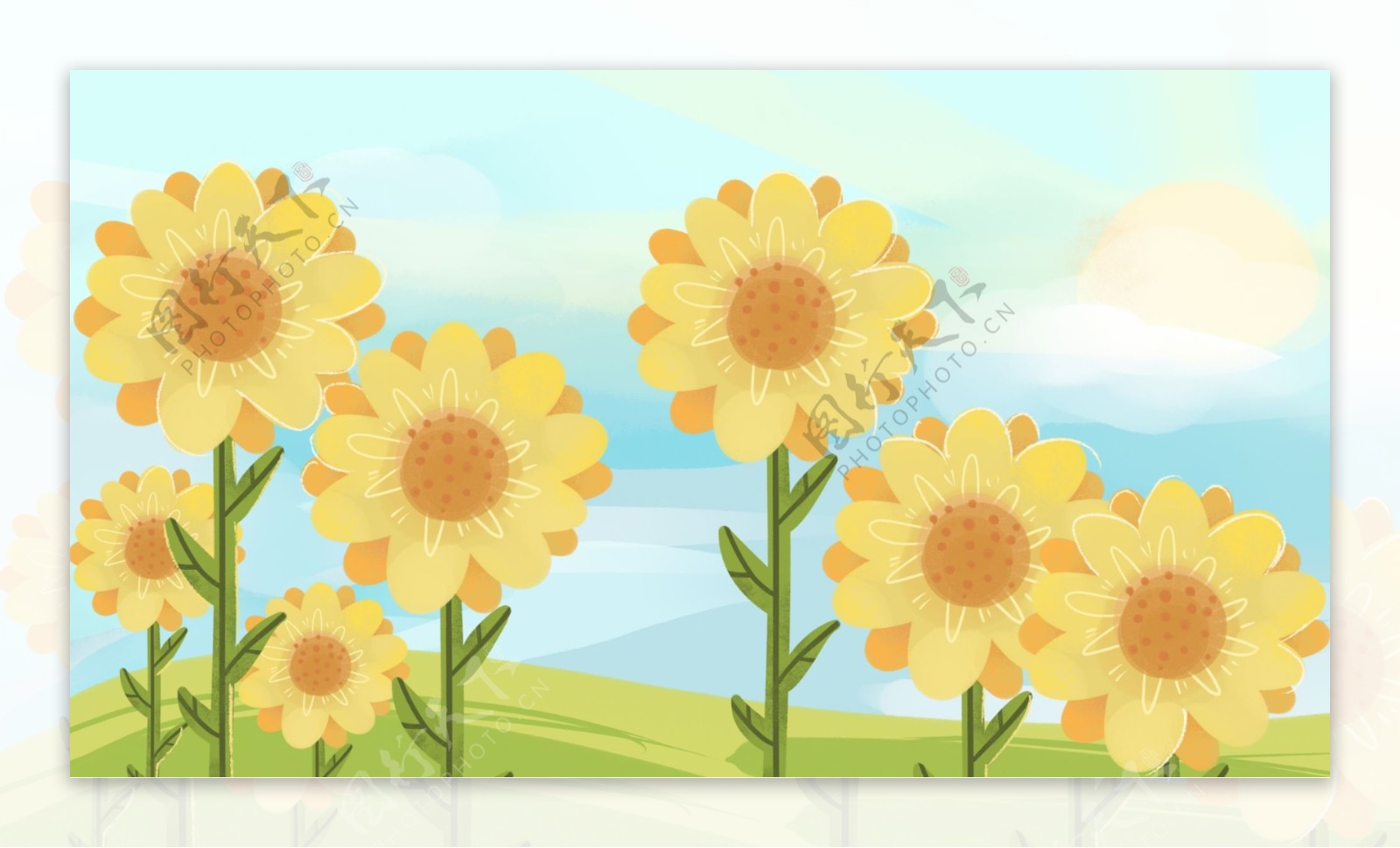 清新可爱向日葵植物背景图