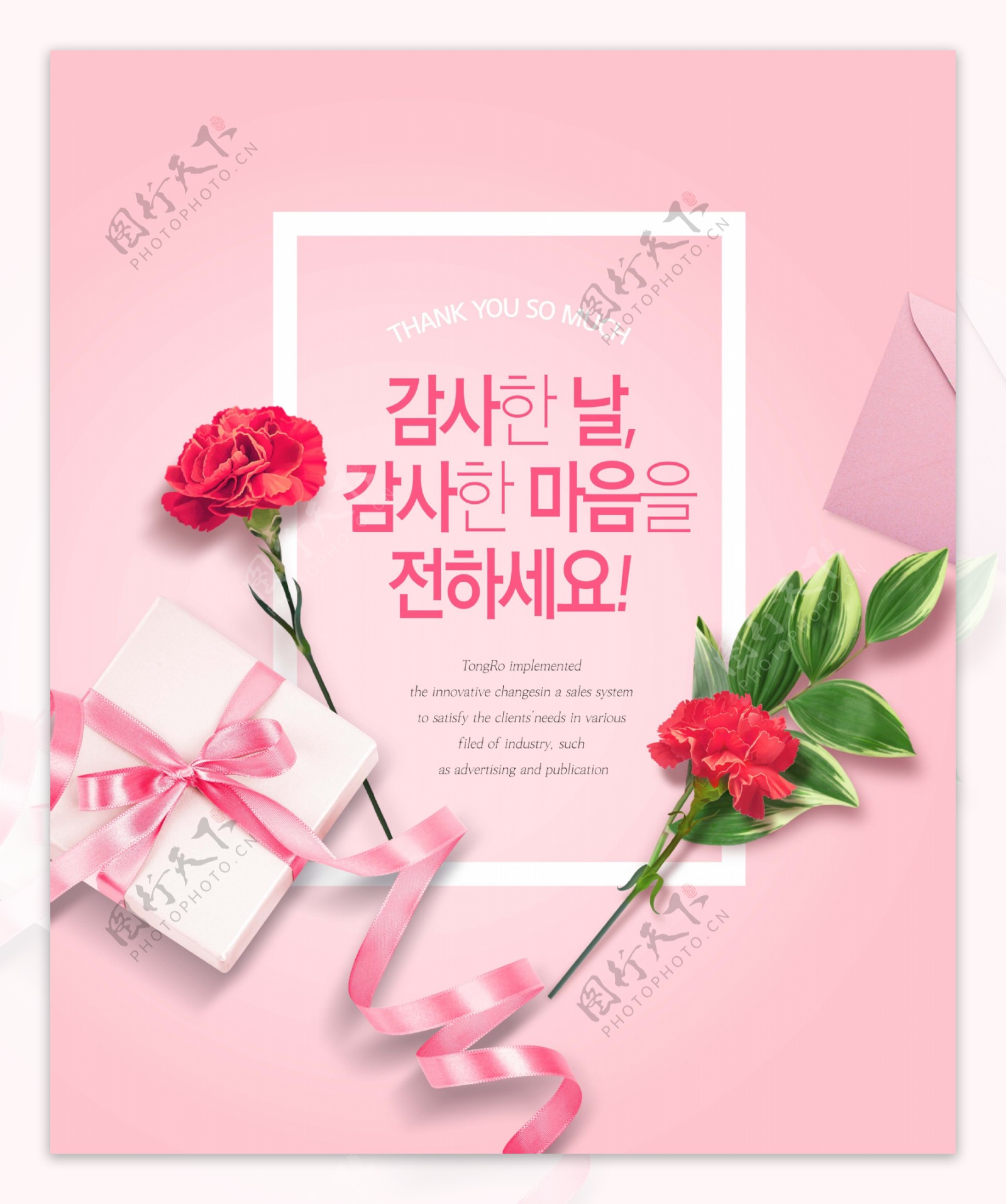 粉色韩系康乃馨礼物海报设计